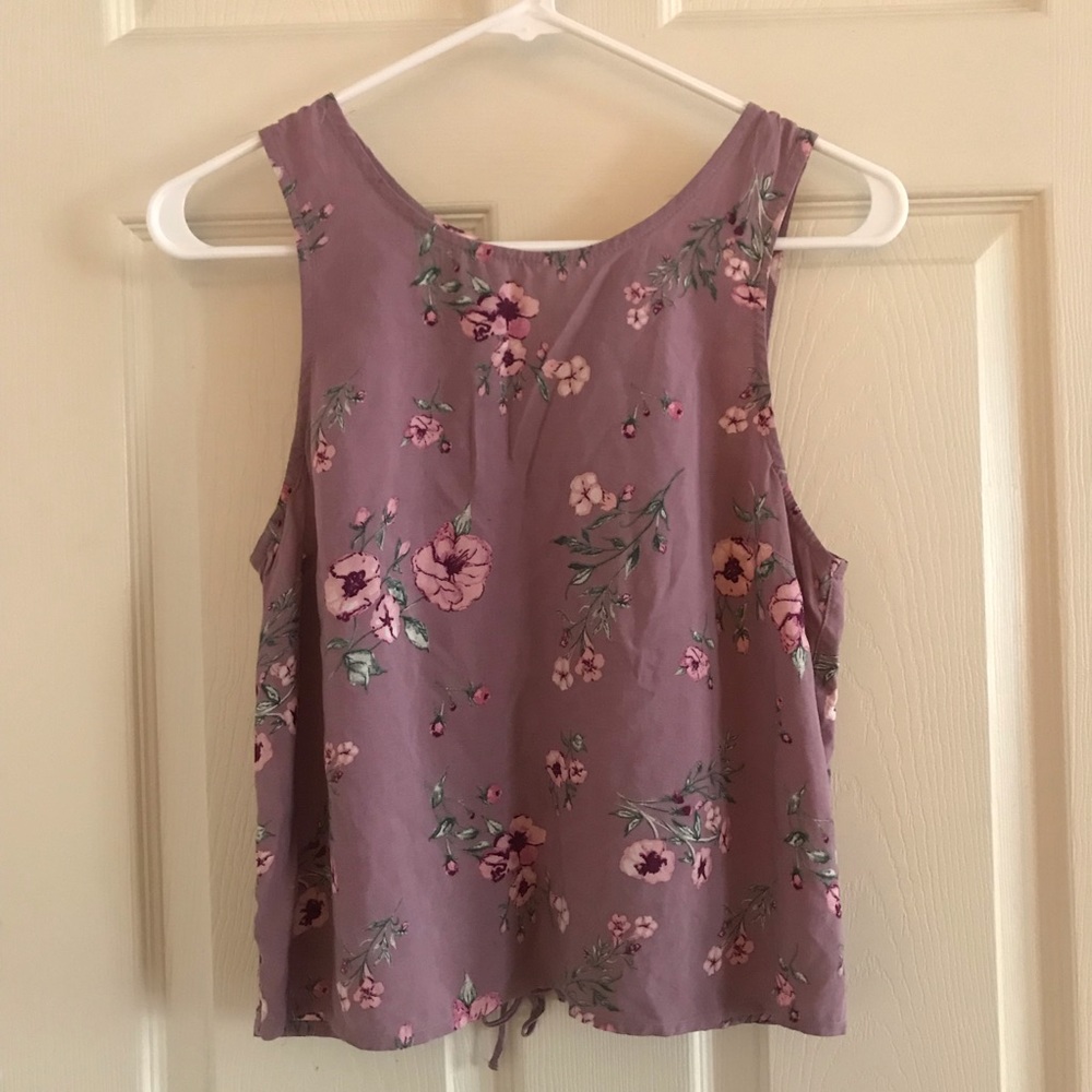Floral print tank w/ lace up back